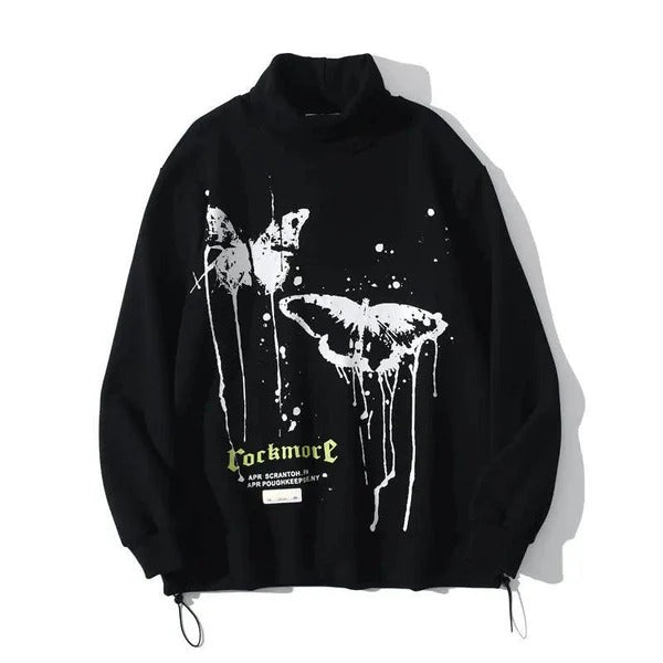Black Graphic Oversized Sweatshirt – Drip Butterfly Print Streetwear