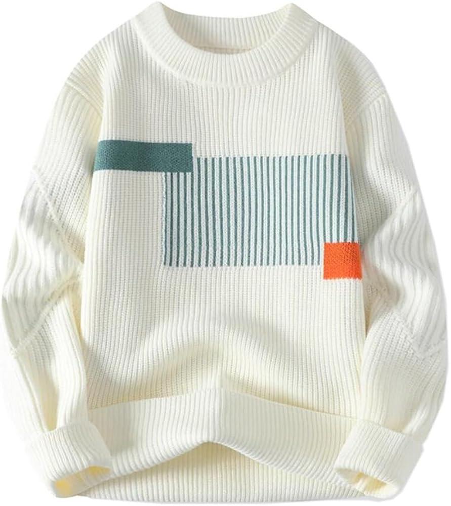 Men’s Minimal Abstract Knit Sweater – White Pullover with Geometric Design