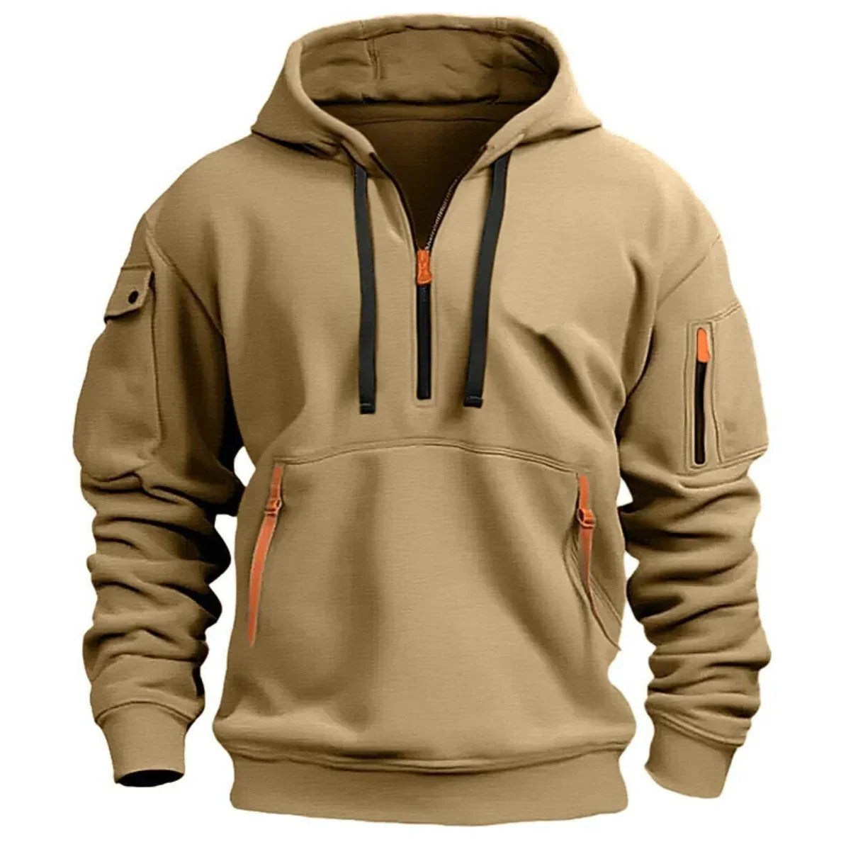 Men’s Tactical Utility Hoodie – Multi-Pocket Half-Zip Sweatshirt