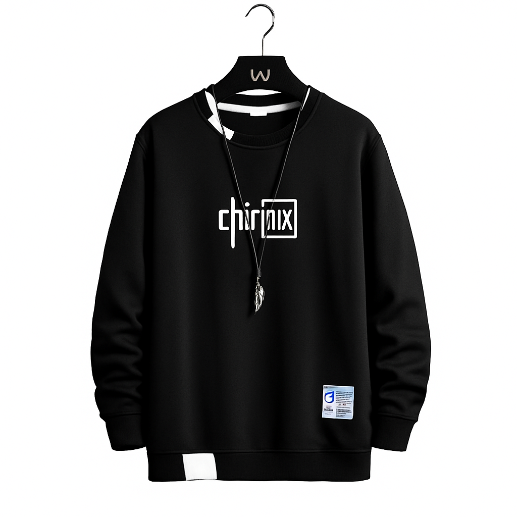 Men’s Black Graphic Streetwear Sweatshirt – Layered Hem Design