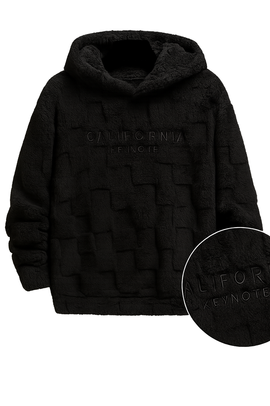 Men’s Textured Fleece Hoodie – Black California Embossed Winter Pullover