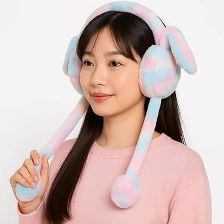 Cute Plush Bunny Earmuffs – Soft Winter Warm Ear Cover with Long Hanging Paws